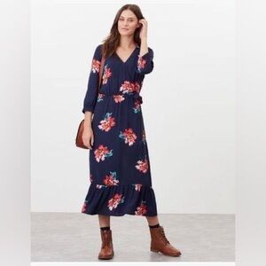 Joules Chloe Faux Wrap Dress in Navy Peony